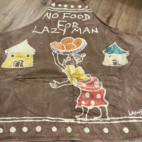 Hand Painted Apron No Food For Lazy Man Tie Dye Ghana Grunge Chef Artsy - Picture 3 of 7